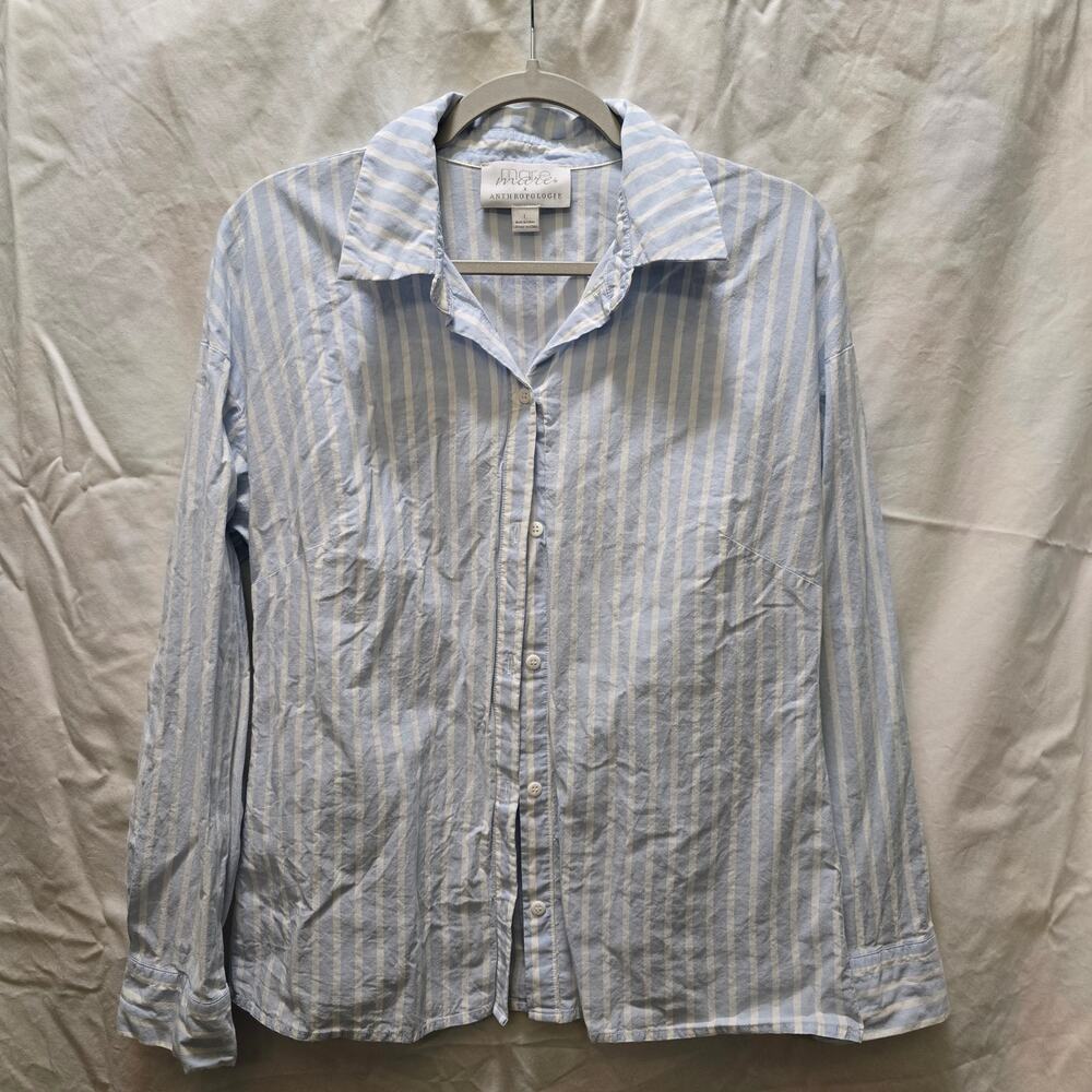 Mare Mare x Anthropologie blue white stripe button down long sleeve top‎ Large
